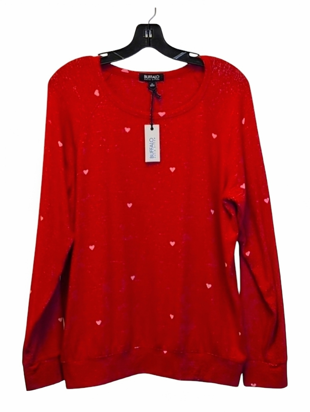 Buffalo David Bitton Women's M Long Sleeve Red Pullover Sweater Pink Hearts Soft